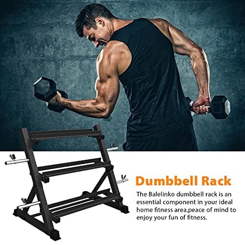 Balelinko 3-Tier 38'' Width Dumbbell Barbell Weight Rack, 1300 lbs Weight Capacity Storage Stand with Reinforced Tube for Home Gym, Bonus 4 Barbell Holders and 4 Pcs 1" Spring Lock Collars,Black 8