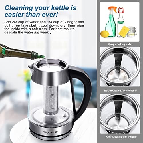 Aigostar Electric Kettle, Tea Kettle with Temperature Control and Tea Infuser, 1500W Hot Water Kettle with Variable Temperature, Keep Warm Function, LED Indicator Light Change, Auto Shut-Off, 1.7L 9