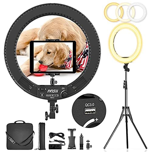 18 inch Ring Light with Stand,60W Bi-Color 3000-5800K Professional Ring Lights with Tripod for Makeup Vlog, Tattoo Large Ring Light for Phone Camera Tablet 9