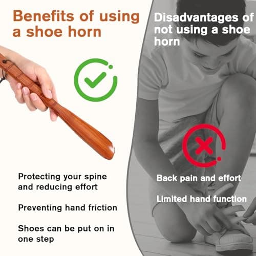 Premium Wooden Shoe Horn, 1 PCS Wooden Shoehorn, 13" Long Handle Shoe horns Easy Wear Helper Shoehorns for Seniors, Kids, Pregnancy, Men, Women 5