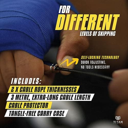 Titan Armour® Speed Rope - Professional Self-Locking & Adjustable, Adult Speed Jump Ropes for Fitness | 2 x Steel Ropes, Cable Protector & Travel Case | Jump Rope Crossfit, Boxing, Fitness MMA for Men & Women 7