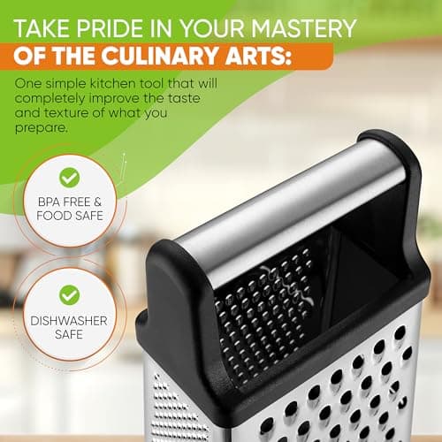 Spring Chef Professional Cheese Grater - Stainless Steel, XL Size, 4 Sides - Perfect Box Grater for Parmesan Cheese, Vegetables, Ginger - Dishwasher Safe - Black 5