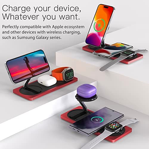 3-in-1 Charging Station for Apple Devices: Used for iPhone and Watch Charging Station with Magsafe Charger Stand, Wireless Charger for iPhone 17 Air 16 15 14 13 Series, Apple Watch Ultra, AirPods Pro 5