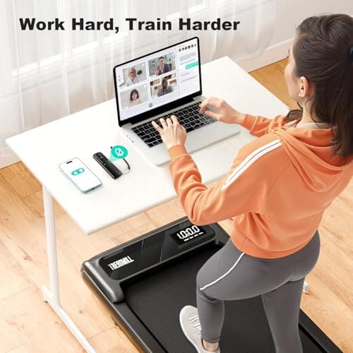 MoonFox Walking Pad Treadmill, 3 in 1 Under Desk Treadmills for Home Office w/2.5HP Motor/4.0MPH, Walking Pad w/Safety Handle/Remote & LED Display, Portable Treadmill Supports Up to 300lbs, Black 7