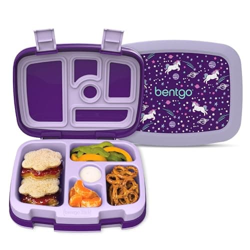 Bentgo Kids Prints Leak-Proof, 5-Compartment Bento-Style Kids Lunch Box - Ideal Portion Sizes for Ages 3-7, Durable, Drop-Proof, Dishwasher Safe, & PFAS & BPA-Free Materials (Unicorn)