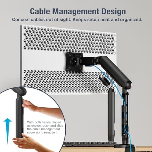 AVLT Single 17"-40" Ultrawide 3-Segment Easel Monitor Arm for Screens Up to 24.3 lbs, Aluminum Designer Stand, Adjustable Pneumatic Height, Full Motion Swivel Tilt Rotation, USB-C USB-A Ports, Black 9