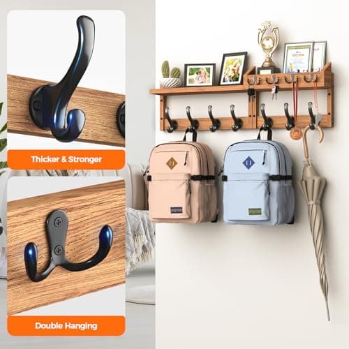 Evermagin 29" Coat Rack Wall Mount with Shelf, 4 in 1 Wall Mounted Coat and Key Hanger with 11 Hooks, Entryway Key Holder with Mail Holder for Living Room, Bedroom 6