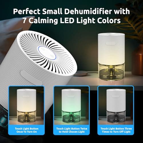 Ion Pure Dehumidifiers for Home and Small Spaces, 25oz (750ml) Tank | Quiet Small Dehumidifier for Bathroom, Bedroom, Closet, RV, Basement and More | Compact with 7 LED Colors 6