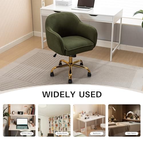 obmedin Home Office Desk Chair with Arms Gold Wheels Modern Velvet Upholstered Rolling Computer Chair Mid-Back Ergonomic Adjustable Swivel Vanity Chair for Bedroom Study Office, Green,Corduroy 7