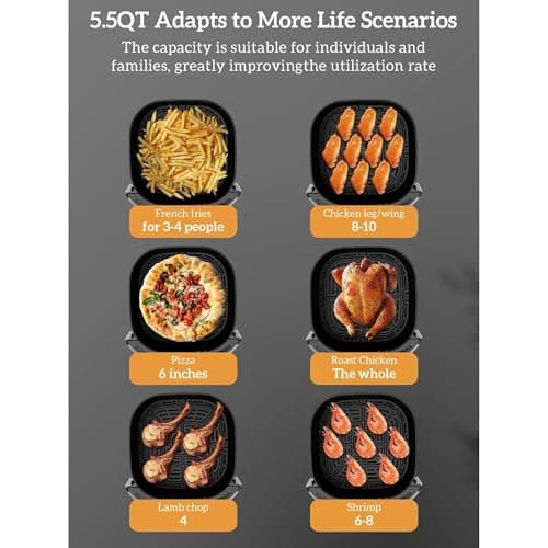 Kitchen Elite Digital Air Fryer Oven, Compact Cooker with 6 Presets and Nonstick Basket for Fast Cooking and Easy Cleanup, 5.28 Quart, Stainless Steel 6