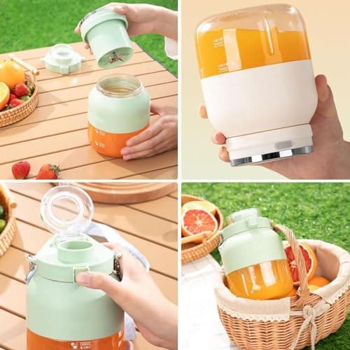 Generic Wireless Portable Juice Machine, USB Charging High Heat Resistance Citrus Juicer Electric Portable Electric Juicer with Safe Lock for Self Driving Tour Picnic (Light Green) 5