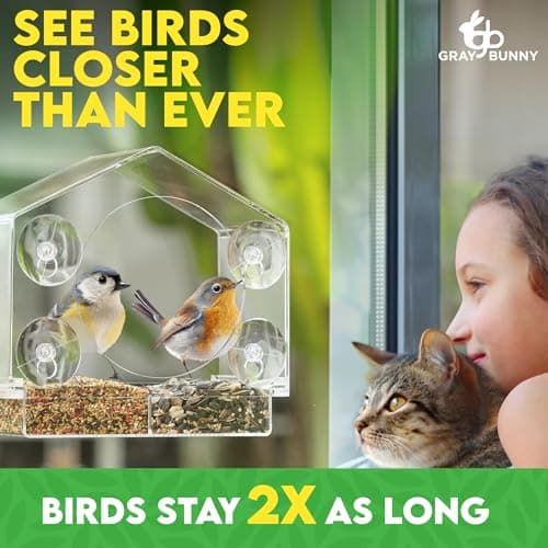 Window Bird Feeder with Strong Suction Cups - Gifts for Grandma Bird Watching Gifts for Grandpa Backyard Birding (Large House) 4