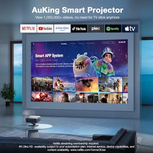 [Officially-Licensed APP & 2500 ANSI] 4K Projector with WiFi and Bluetooth,TOF Real-Time Auto Focus Smart Projector, AuKing Outdoor Movie Home Theater Proyector with Omni-Adjustable Stand(white) 5