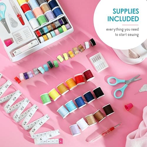 CraftBud Mini Sewing Machine for Beginners, Dual Speed Small Portable Sewing Machine for Kids and Adults with Extension Table, 48 Piece Gift Set Includes, Pedal, Projects Book, Light and More, White 3