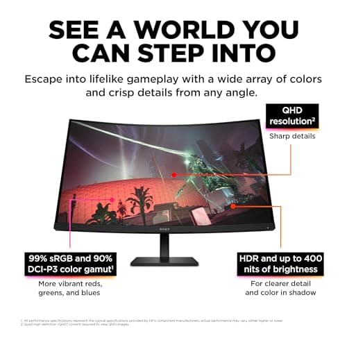 HP OMEN 32c QHD 165Hz Curved Gaming Monitor, QHD Display (2560 x 1440), VA Panel, 99% sRGB, 90% DCI-P3, 16:9, AMD FreeSync Premium Technology, 32c (2023) 5