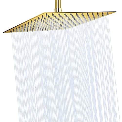 NearMoon Rain Shower Head, High Flow Stainless Steel Square Rainfall Shower, Waterfall Bath Shower Body Covering, Ceiling or Wall Mount (12 Inch, Chrome Gold)