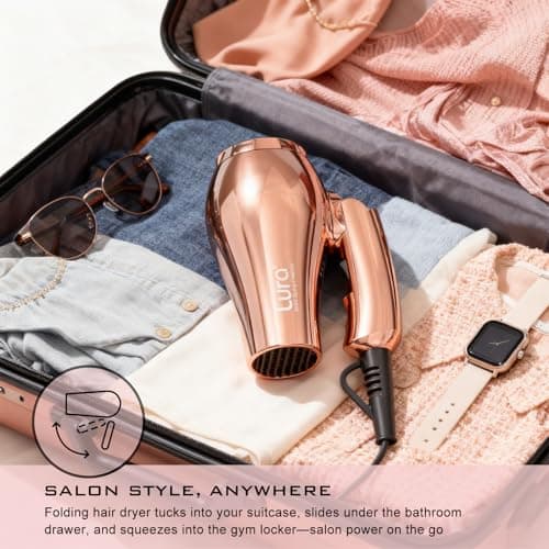 LURA Dual Voltage Travel Hair Dryer with Diffuser,Travel Blow Dryer Mini with EU Plug and UK Plug,Lightweight Portable Hairdryers with Folding Handle,1200W Compact Small Blowdryers for Women 5