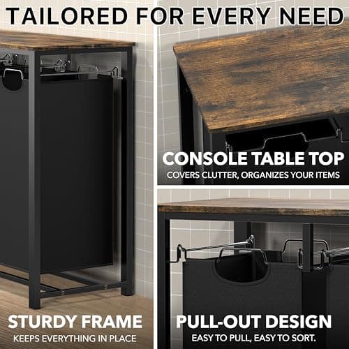 Simple Houseware 3-Section Laundry Sorter with Tabletop Shelf, 3 Pull-Out 10-Gallon Hampers, Metal Frame Laundry Organizer for Bedroom, Bathroom, Rustic Brown 5