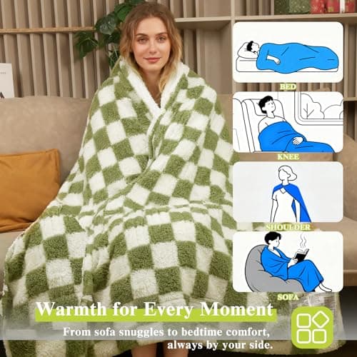 Silver Island Snuggle Heated Blanket Throw with Foot Pockets for Cold Feet, Electric Lap Blanket with 4 Heating Levels, Auto Shut-Off, Machine Washable, ETL & FCC Certified, for Women(Green White) 7