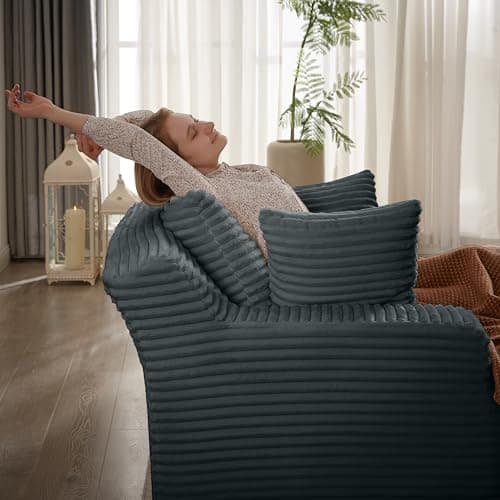 49.2" Full Foam Oversized Chaise Lounge Chair Cozy Cloud Couch, Modern Plush Corduroy Upholstered Sleeper Sofa Daybed with 3 Throw Pillows and Wide Armrest for Living Room, No Assembly Required 5