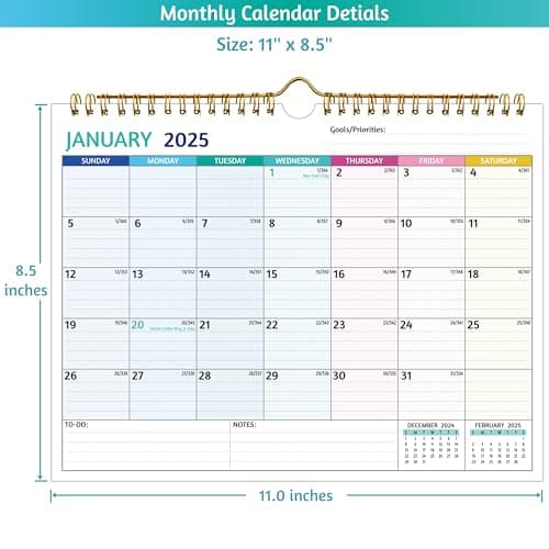 Wall Calendar 2025-2026 – 2 Year Calendar 2025-2026, 11 x 8.5 In, Jan 2025 - Dec 2026, 2025 Calendar 24 Months, Small Monthly Calendar 2025, with Ruled Blocks, Thick Paper, Holidays, To-dos ＆ Notes 8