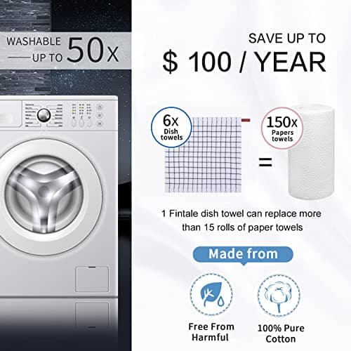 Fintale 100% Cotton Dish Cloths - Soft, Super Absorbent and No Lint Dish Towels for Kitchen - Good for Drying and Washing Dishes - 6 Pack (Lattice Designed, Black) - 12 x 12 Inches 6