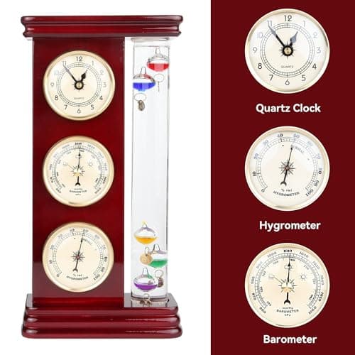 Lily's Home Analog Weather Station with Galileo Thermometer, Precision Quartz Clock (Gold), Barometer & Hygrometer, Gift for Family or Friends, Indoor and Outdoor Home Décor (6" L x 2" W x 12" H) 6