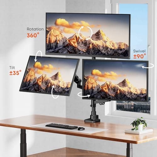 Triple Monitor Mount for up to 35-inch Screens – Heavy Duty Ultrawide Stand with Fully Adjustable, 12kg Gas Spring Arm (Each), VESA 75×75/100×100 mm, Black 5