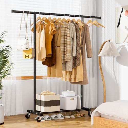 Clothes Clothing Garment Rack with Wheels,46.5" L Heavy Duty Rolling Clothing Racks for Hanging Clothes, Metal Sturdy Closet Rack Clothes Hanger Rack for Coats, Shirts, Dress, Black 7
