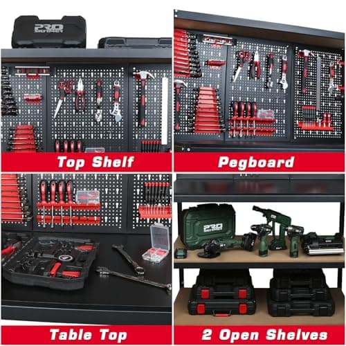 47”Workbench, Heavy-Duty Steel Tool Workbench with Pegboard Shelves, 330Lbs Multipurpose Work Benches for Garage, Home, Workshop Storage 6