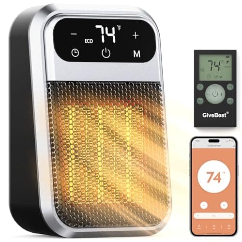 GiveBest WIFI 800W Wall Outlet Space Heater with Remote,LED Display Small Plug in Electric Heater with Adjustable Thermostat and Timer for Home Office Bathroom Indoor Use