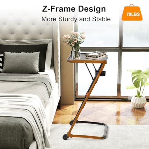 FurnitureR Adjustable Folding TV Tray Table, Portable Snack & Laptop Table with 4 Heights, 3 Tilt Angles and Cup Holder, Lightweight Bed & Sofa Table for Holiday Hosting and Gifting, Black 5