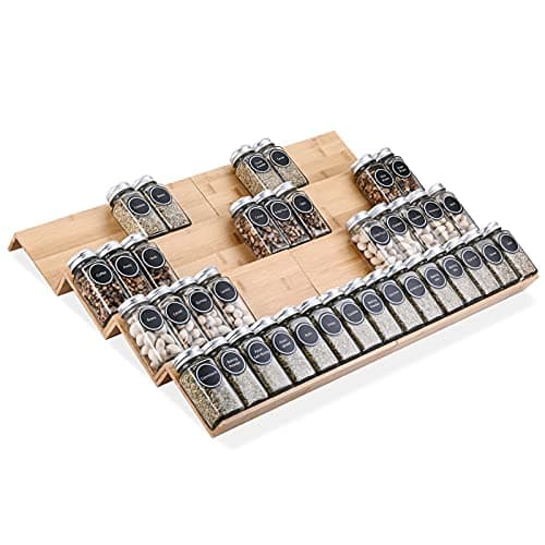 Mulush Bamboo Spice Rack Tray - Spice Drawer Organizer for Kitchen Cabinets Storage and Organization (Jars Not Included, 8 Individual Pieces, Not Adjustable)
