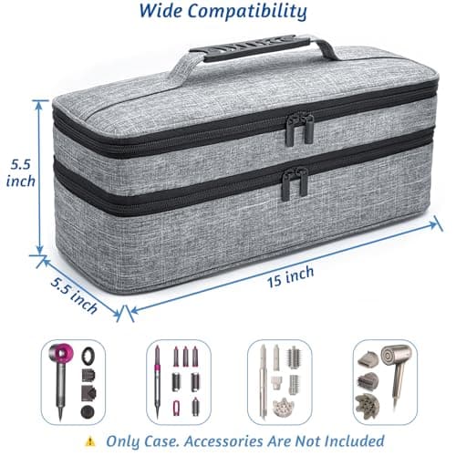 RAYFARMO Travel Carrying Case Compatible with Shark Flex Style, Hair Dryer Stylish Double-Layer Organizer Bag for Hair Tools and Attachments (Gray, 15''x5''x5'') 5