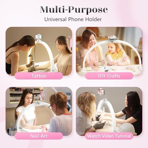 Yokilly Half Moon Light for Nail Desk: 29" Foldable Half Moon Desk Lamp with Phone Holder for Beginner - Arch Nail Tech Light with 3 Color Modes & 10 Brightness for Manicure Salon (White, Large) 6