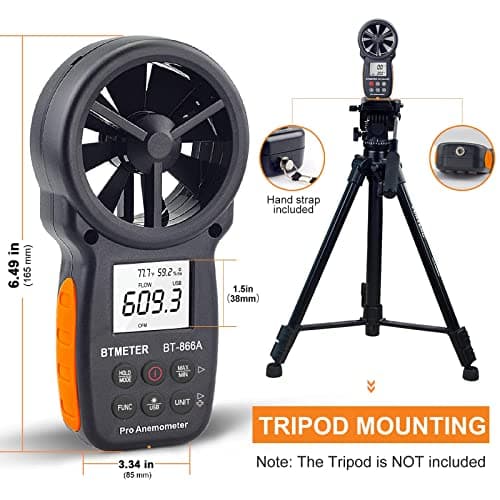 BTMETER BT-866A Pro Handheld HVAC Anemometer for CFM Air Flow, Wind Speed Meter Gauge Measures Wind Velocity Temp%RH Dew Point with USB Sync to PC 6