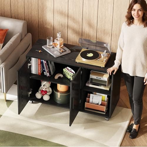 DEVAISE Office Storage Cabinet with Doors and Shelves, Lateral Printer Stand for Office Supplies and File Storage, Filing Cabinet for Home Office, Black 5