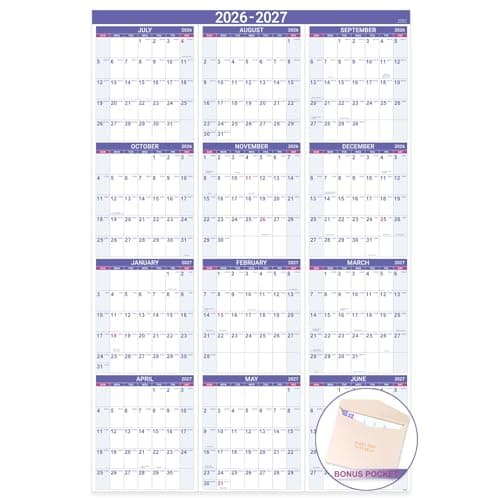 2026-2027 Yearly Wall Calendar - Calendar 2026-2027, July 2026 - June 2027, Large Wall Calendar 26-27, 34.8" x 22.8"(Open), Full Year Calendar Large, One Page Vertical with Round Stickers - Purple 6