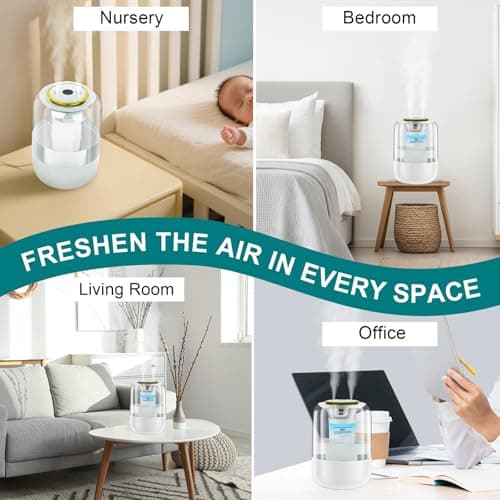 Humidifier with Double Nozzle, 2.2L Humidifiers for Bedroom, 26dB Quiet Dual Spray Cold Mist Humidifier for Plants, Office, and Home Baby Nursery, 3 Gear and Night Light, Easy to Fill & Clean 5
