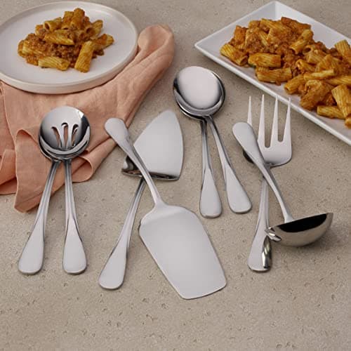Mikasa Gourmet Basics Kaylee 8-Piece Serving Set, 18/10 Stainless Steel, Soup Ladle, Lasagna Server, Cake Server, Tablespoons, Cold Meat Fork, Dishwasher Safe 6