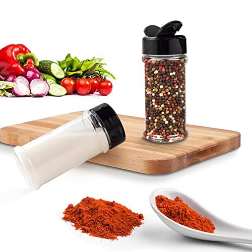 RoyalHouse 6 Pack 5.5 Oz Plastic Spice Jars with Black Cap, Clear and Safe Plastic Bottle Containers with Shaker Lids for Storing Spice, Herbs and Seasoning Powders, BPA Free, Made in USA 5