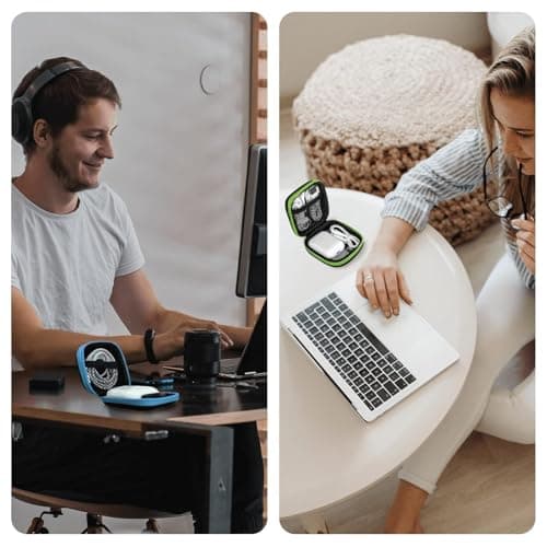 MOLOVA Earbud Case Portable EVA Carrying Case Storage Bag Cell Phone Accessories Organizer with Carabiner for Wired/Wireless Headphones, SD Memory Card, Camera Chips(Square, 5 Pack) 6