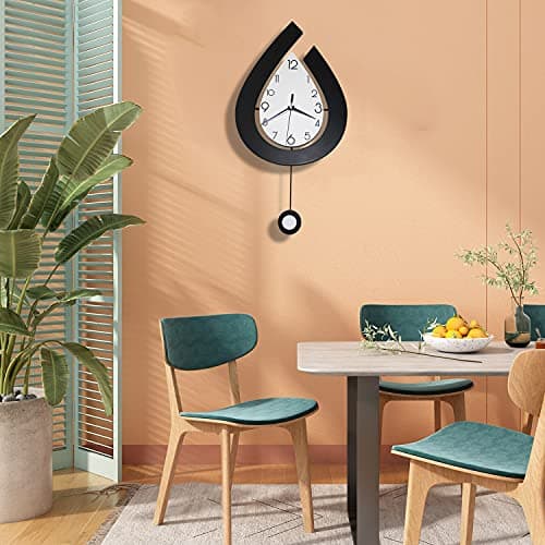 Decorative Wall Clock for Living Room Decor, SHUNZY Large Modern Wall Clocks with Pendulum Battery Operated for Bedroom Office Kitchen Home, 22.4 Inch Big Silent Wall Clock Non Ticking 7