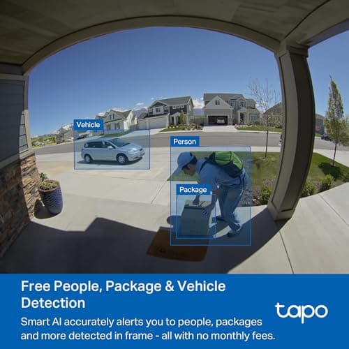 Tapo 2K+ Wired or Battery Powered Smart Video Doorbell with Chime - 180° Field of View, Person/Vehicle/Package Detection, Ring Call, 2-Way Audio, Subscription-Free Local Storage or Optional Cloud,D225 7