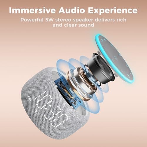 Mojikoo White Noise Machine Alarm Clock: Auto-Dimmable Clock for Bedrooms - 5W Stereo Bluetooth Speaker - Sound Machine with 24 Sleep Sounds for Adults Kids 7