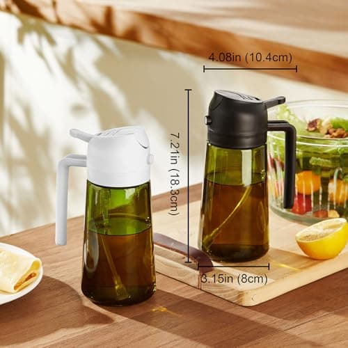 TrendPlain - Original 16oz/470ml Olive Oil Dispenser Bottle for Kitchen Gadgets and Air Fryer Accessories - Olive Oil Sprayer for Cooking w/Stickers - Black 6