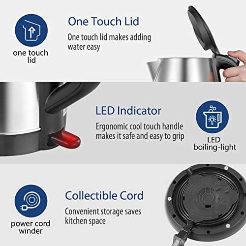 COMFEE' 1.7L Stainless Steel Electric Tea Kettle, BPA-Free Hot Water Kettle Electric with LED Light, Auto Shut-Off and Boil-Dry Protection, 1500W Fast Boil Electric Kettle 5