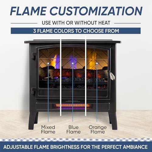 Country Living Infrared Freestanding Electric Fireplace Stove Heater in Bronze | Provides Supplemental Zone Heat with Remote, Multiple Flame Colors, Metal Design with Faux Wooden Logs 6