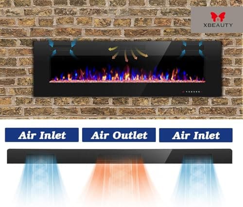 Xbeauty 50 inch Wall Mounted Recessed Electric Fireplace Insert, Ultra-Thin Lightweight LED Flush Mount Linear Fireplace Heater, Fit 2x4&2x6 Stud w/Touch Screen,Remote Control,750W-1500W,Black 6