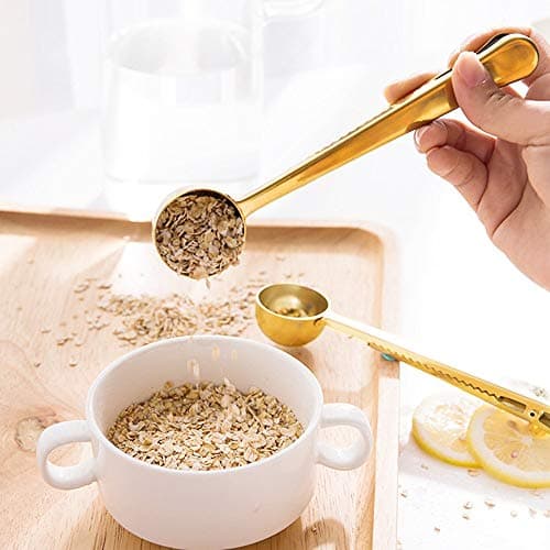 Stainless Steel Coffee and Tea Scoop with Bag Clip，Great for Measuring Coffee, Tea，Protein Powder, Instant Drinks and More, 2Pcs Perfect coffee spoon 5